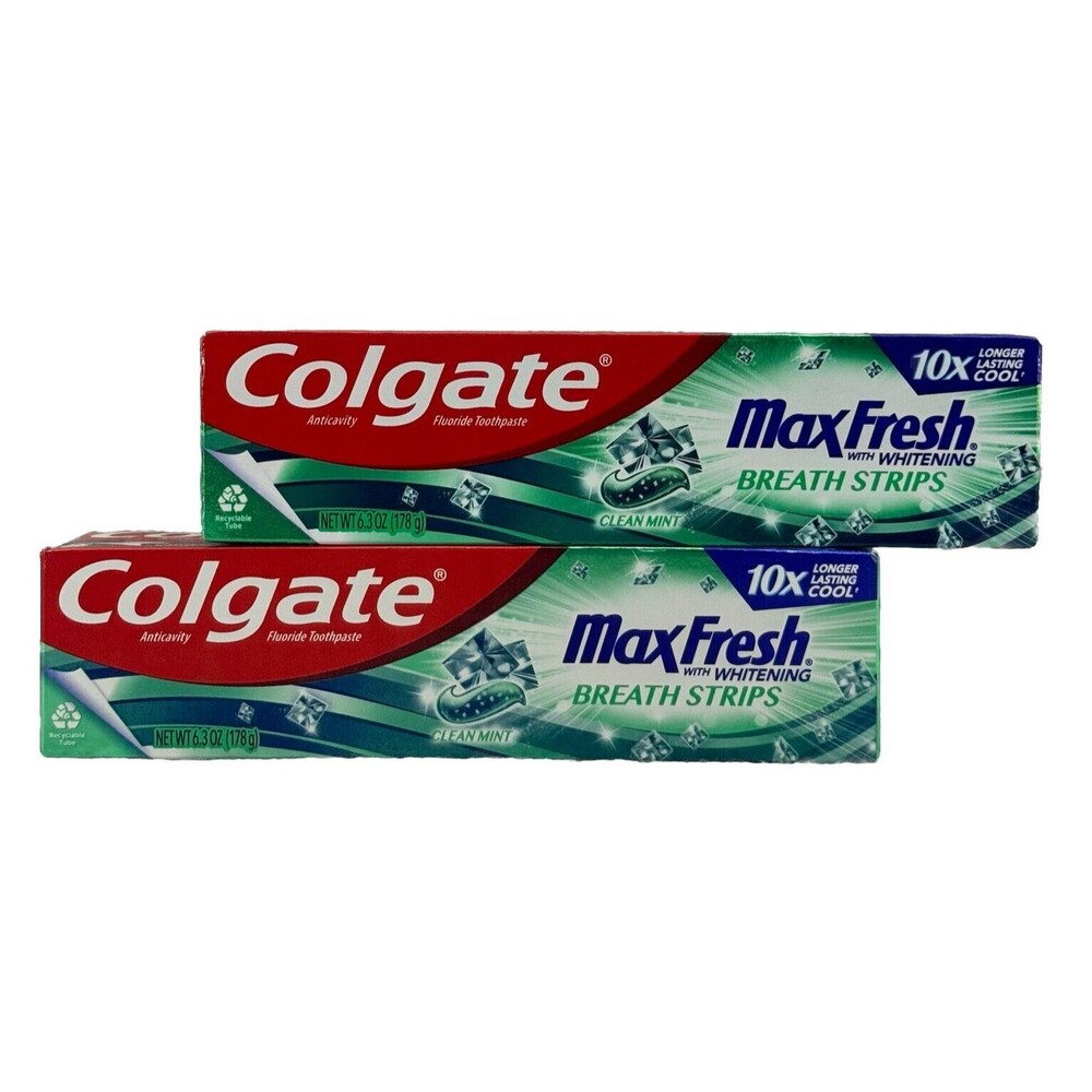 Lot of 2 Colgate Max Fresh Toothpaste Clean‎ Mint Whitening Breath Strips 6.3oz